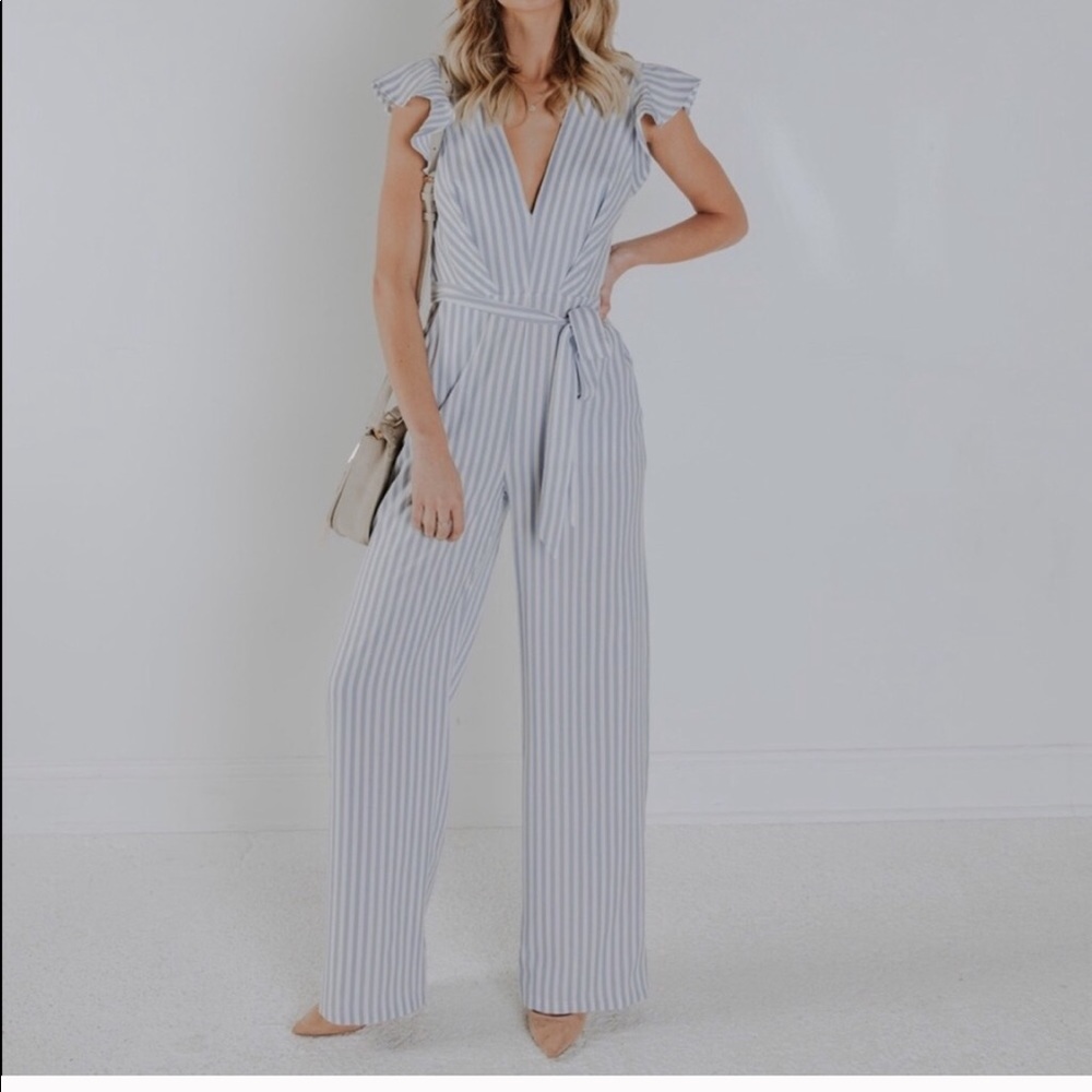 NWT Ruffled open back striped jumpsuit - Picture 10 of 15